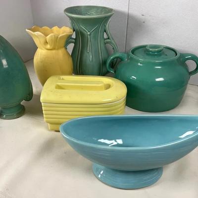 MCM Stangl, McCoy, Weller, Bauer Ceramic Vases and Kitchen Vessels - Vintage Teal & Yellow
