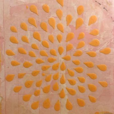 Retro Art - Mixed Media on Paper, Peach Teardrops on Pink - Unsigned, Framed