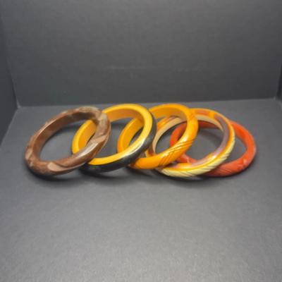 Ethnic Bangles, 5 In Total- Carved Natural Colors 