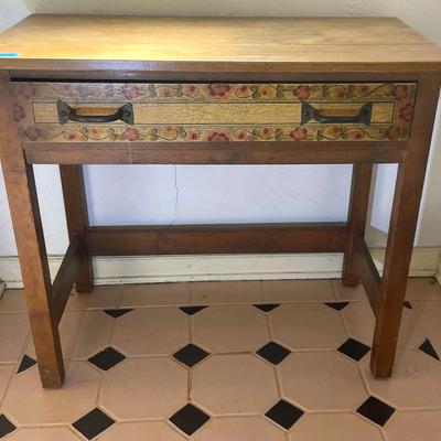 Vintage Hand-Painted 2-Drawer Desk / Console Table, Wrought-Iron Hardware