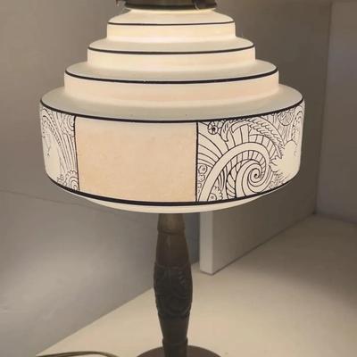 Art Deco Brass and Glass Table Lamp, Tested