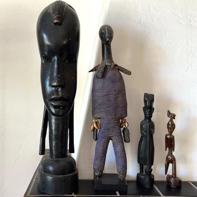 Namji Doll, Cameroon and Other African Wooden Carved Figures, 4 Pcs