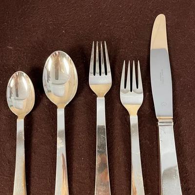 Art Deco George Jensen EPNS Knife (Stainless Steel), Spoon, Dinner Fork, Salad Fork and Spoons 5 Pcs