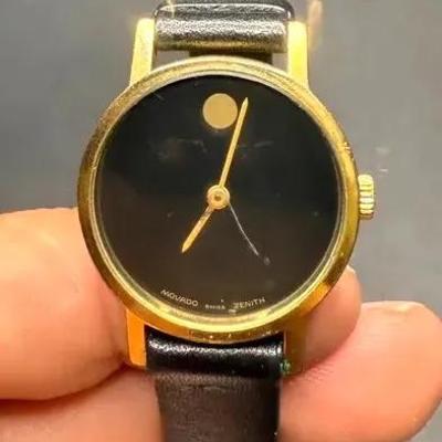 Movado Gold Plated Watch with Leather Strap 