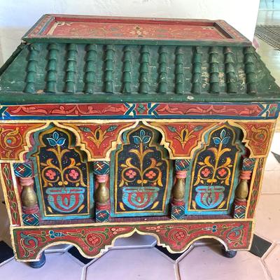 Moroccan Hand-Painted Chest Trunk, Vintage