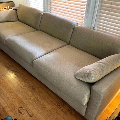 MCM Neutral Color Long Sofa - Very Good Condition - Fine Basketweave Cotton Linen Mix 