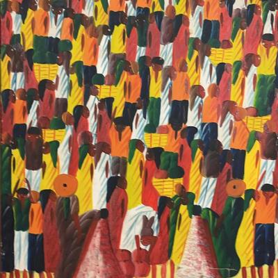 Charles Fritz, Market Scene Signed Original Acrylic Painting on Canvas, Framed