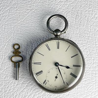 Antique Sterling Silver Roman Numerals Pocketwatch with Key