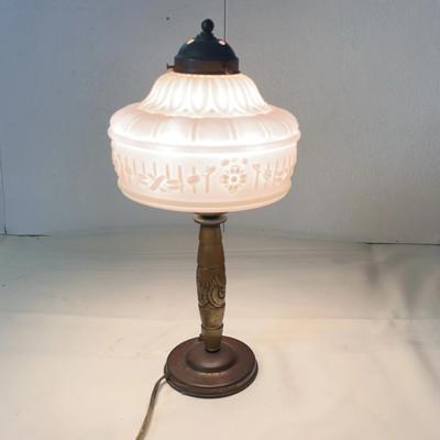 Art Deco Brass and Milk Glass Table Lamp, Tested