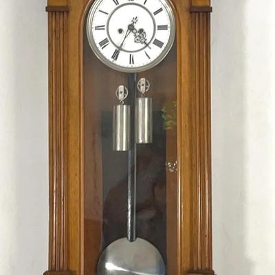 Antique Vienna Regulator Wall Clock with Walnut Casing - Not Tested