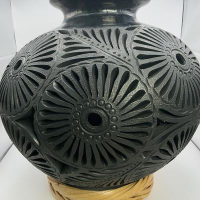 Collector's Item: Black Oaxacan Pottery piece with cut out filigree made by the Zapotec Indians.  