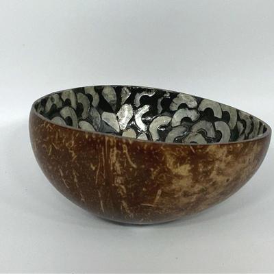 Vintage Black Coconut Carved Bowl