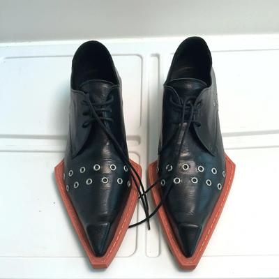 John Fluevog Floyd Black/Orange Derby Shoes Size 8