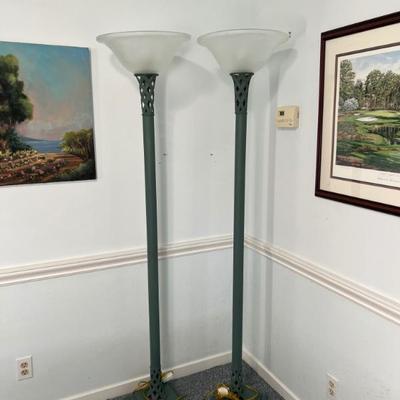 Pair of torchiere floor lamps w/ metal shafts 