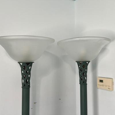 Pair of torchiere floor lamps w/ metal shafts 
