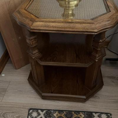 Broyhill Brasilia Lamp Table, Caning Glass Top
