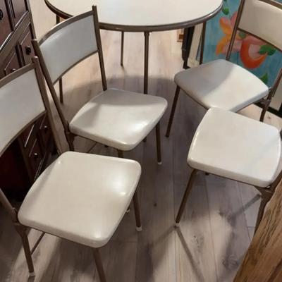Vintage MCM Round Dinette Set/ Card Table & 4 Chairs