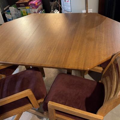 Vintage Oak Kitchen / Game Table + 4 Chairs on Wheels