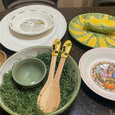 Vintage Platters & Bowls Including Watkins Pie Plates 