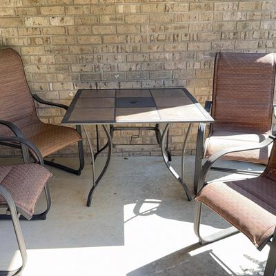 Outdoor Square Iron Table With Exchangeable Tile Top & 4 Fabric Padded Chairs