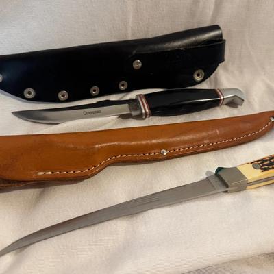 Vintage Schrade Staglon and Case XX Knives (with leather sheaths)