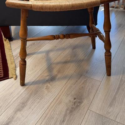 MCM Wood Stool With Rush Seat Woven