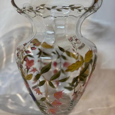 Vintage Hand-Painted Floral Glass Vase