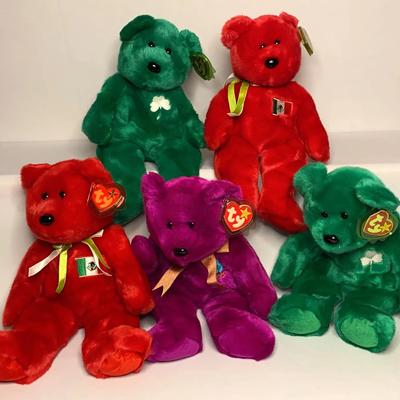 Larger Size ty Beanie Babies: Millennium Bear, Two Erin Bears, And Two Osito Bears
