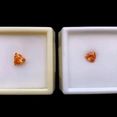 1.20CT 6.5x6mm Trillion Cut Mandarin Garnet And 1.00CT 6x6mm Trillion Cut Spessarite Garnet