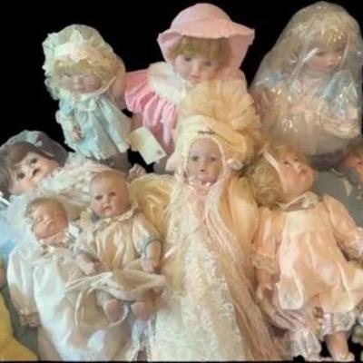 Large Tub, Full Of Porcelain Dolls, And Accessories