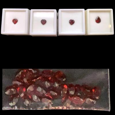 Three 1.45CT 8x8mm Heart Shaped Garnets, 1.95CT 10x8mm Pear Shaped Garnet, Pckg 6x4mm Oval Garnets