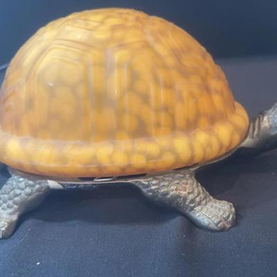 Vintage Glass And Metal Turtle Lamp