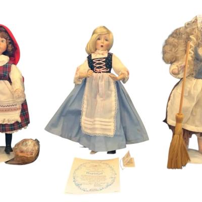 Edwin M. Knowles Porcelain Dolls Cinderella, Rapunzel And Little Red Riding Hood