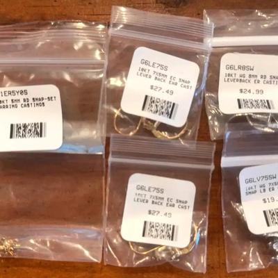 10KT Gold Earring Casting Sets: Snap And Lever Back 