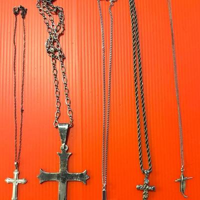 Marked Sterling Silver, Thailand Sterling, PPC Sterling Silver Cross Necklaces 