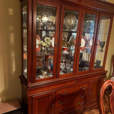 Elegant Cherry Wood China Cabinet Hutch – Glass Display & Storage – Sold As Is