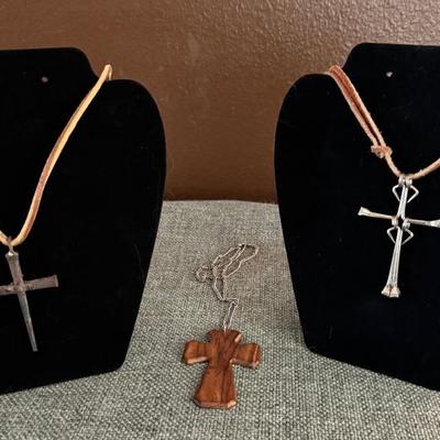 Corded Cross Necklaces And Wooden Cross