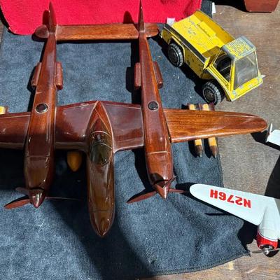 Aviation Collectibles Lot – Wooden Plane, Lockheed Model & Vintage Tonka Truck