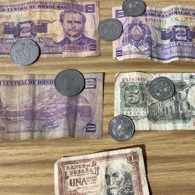 Lot of Vintage Foreign Currency & Coins – Honduras & Spain