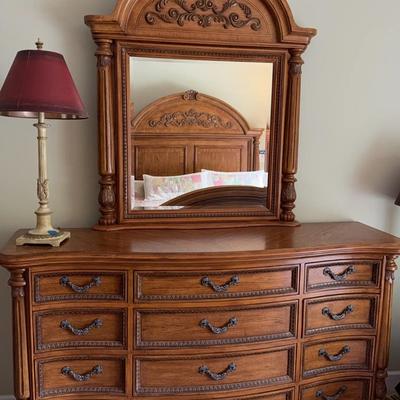 Large Wooden Dresser With Mirror