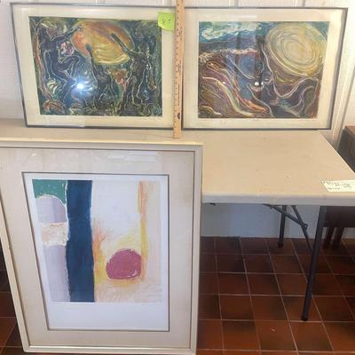 2 Monotype prints by Carlos Ortiz and a contemporary art work by Hugo Baptista