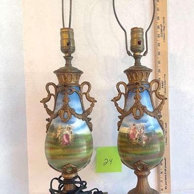 Pair of Sevres Style Ormolu Lamps