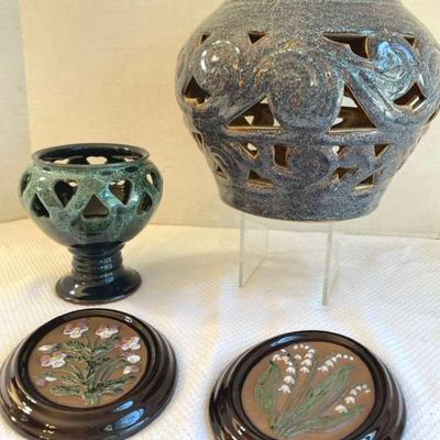 Decorative Pottery Pieces-2 Luminaries and 2 Plaques