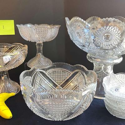 Cut and pressed glass including large punch bowl