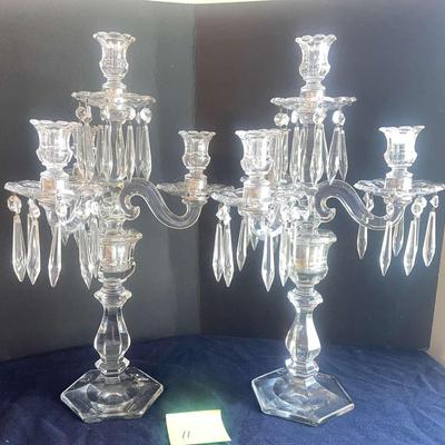 Pair of Heisey glass candelabras