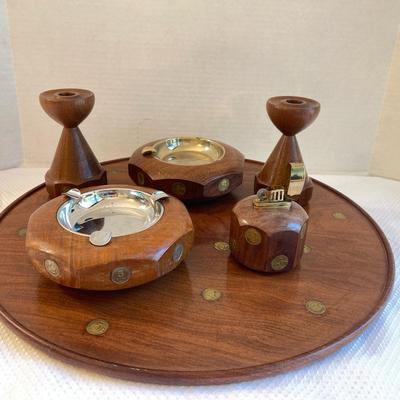 Mid-Century Wooden Decor Pieces with Inlaid Argentinian Coins, Casa Barbieri Brand