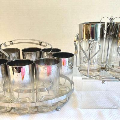 2 Sets Of Mid-Century Queens Lusterware Glasses With Carriers
