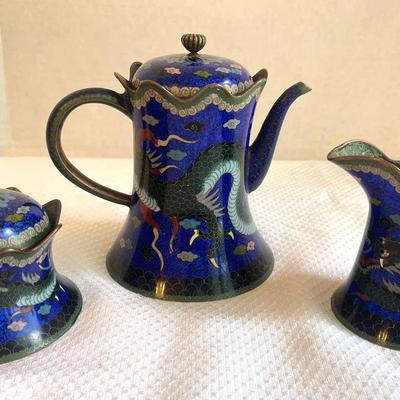 Very High-Quality Cloisonné Tea Set With Dragons