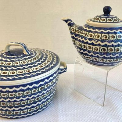 Polish Pottery Teapot  And Covered Dish