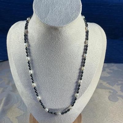 Black Bead and Pearl Necklace
